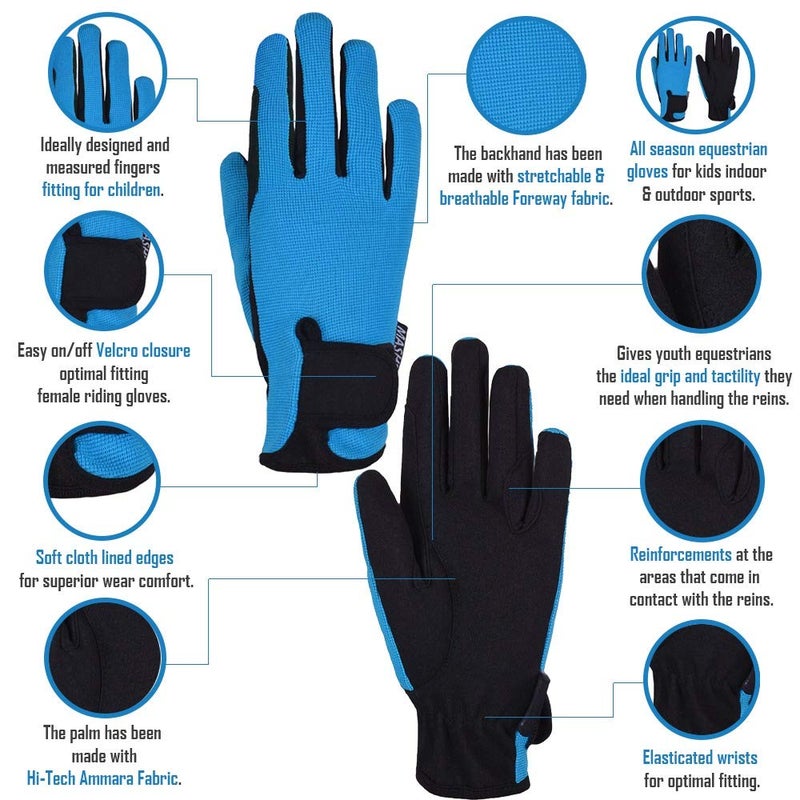 Mashfa Blue/Age 6-8 Years - Riding Gloves - Horse Riding Accessories - Girls Riding Gloves Equestrian - Image 2